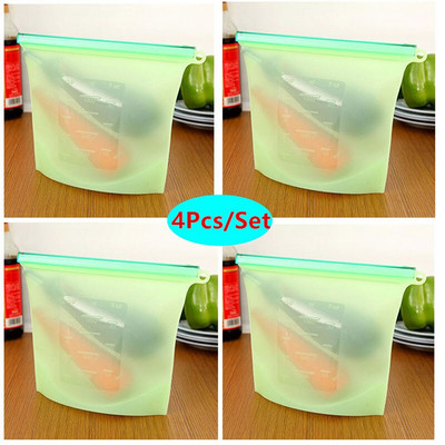 Силиконова чанта за многократна употреба, устойчива на висока температура, запечатана чанта, хладилник, фризер, микровълнова фурна, чанта за храна, 1000 мл