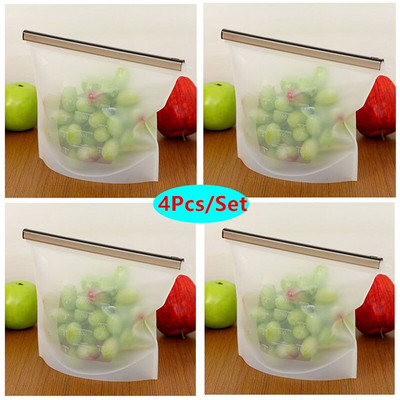 Силиконова чанта за многократна употреба, устойчива на висока температура, запечатана чанта, хладилник, фризер, микровълнова фурна, чанта за храна, 1000 мл