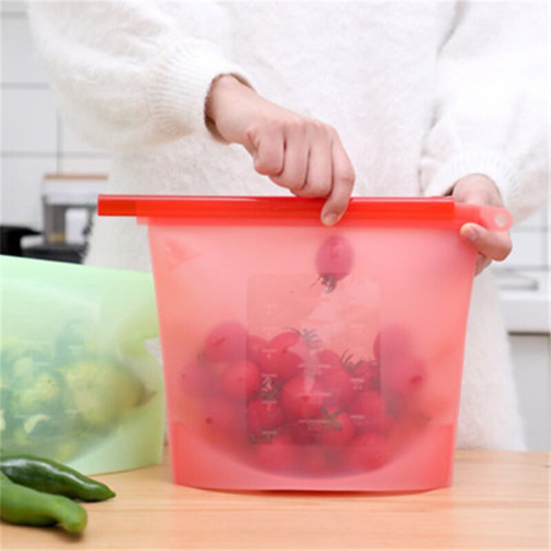 Силиконова чанта за многократна употреба, устойчива на висока температура, запечатана чанта, хладилник, фризер, микровълнова фурна, чанта за храна, 1000 мл