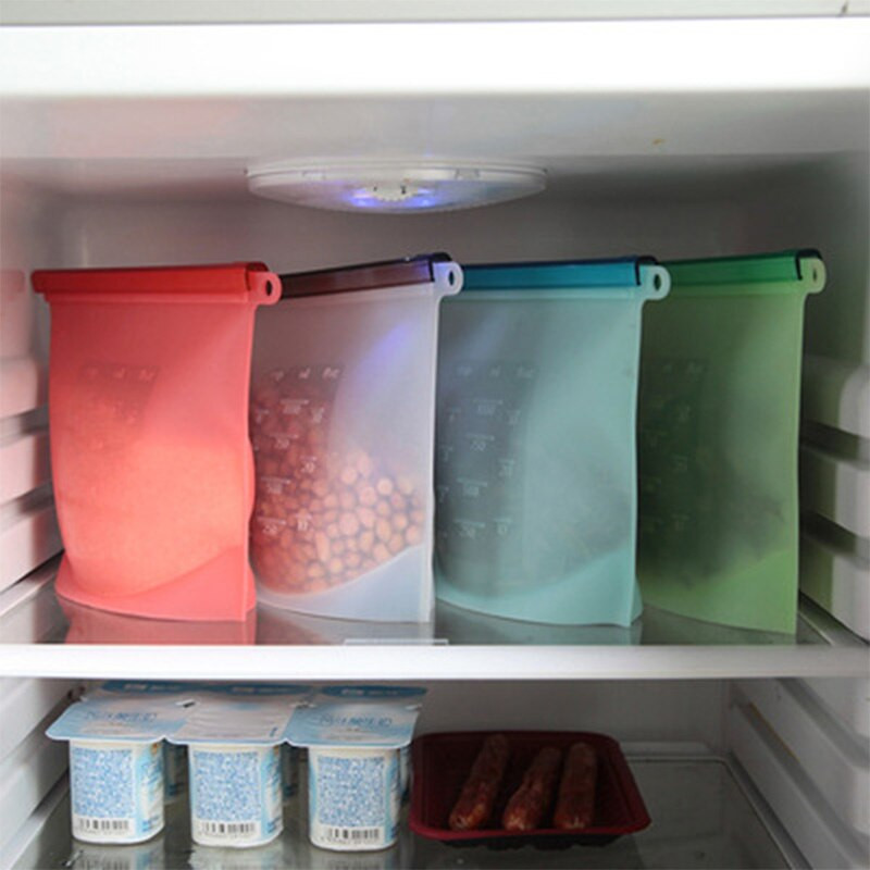 Силиконова чанта за многократна употреба, устойчива на висока температура, запечатана чанта, хладилник, фризер, микровълнова фурна, чанта за храна, 1000 мл