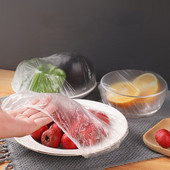 100gab Vienreizējās lietošanas pārtikas pārsegs Plastmasas iesaiņojums Elastīgi pārtikas vāki augļu bļodām Krūzes Cepures Uzglabāšana Virtuve Svaigas glabāšanas soma