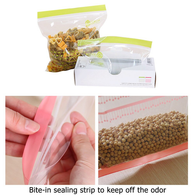 50 бр./чанта Затваряща се пластмасова обвивка с цип Свежи торбички Чанти за съхранение на храна Съхранение във фризер Органайзер за съхранение на закуски за пътуване