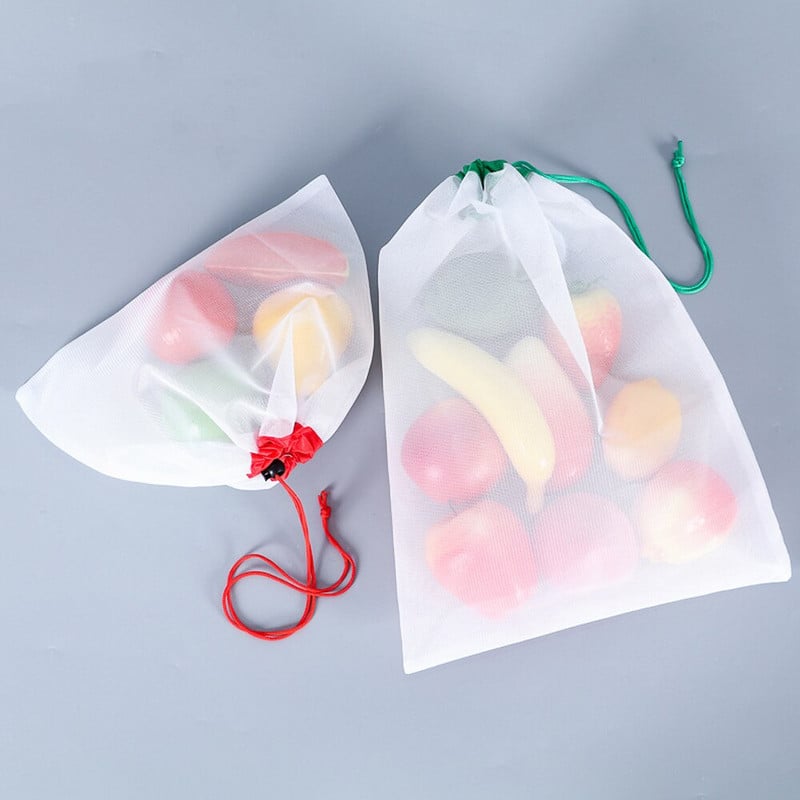 12/15 vnt Ekologiški plaunami tinkliniai maišeliai, skirti bakalėjos parduotuvių laikymui Daugkartinio naudojimo vaisių ir daržovių laikymo virtuvėje