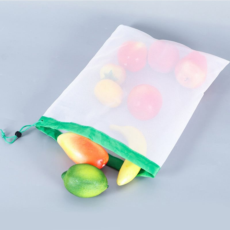 12/15 vnt Ekologiški plaunami tinkliniai maišeliai, skirti bakalėjos parduotuvių laikymui Daugkartinio naudojimo vaisių ir daržovių laikymo virtuvėje