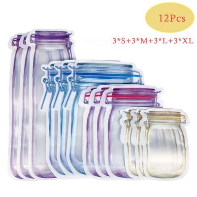 Daugkartinio naudojimo Mason Jar Buteliai Krepšeliai Riešutai Saldainiai Sausainiai Krepšelis Vandeniui atsparus sandariklis Šviežio maisto laikymo Krepšys Užkandžiai Sumuštiniai Krepšeliai su užtrauktuku