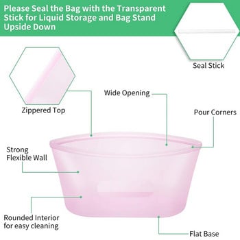 Силиконова чанта с цип за храна Многократна чанта за съхранение на свежест Запечатана чанта за плодове и зеленчуци Непропускливо Съхранение на храна Съхранение на чанта със заключване с цип