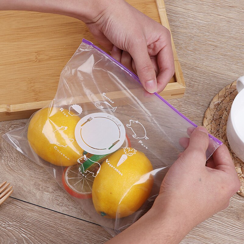 10 db PVC frissen tartó táska zöldség-gyümölcs tároláshoz fagyasztás tartósítás, cipzárral lezárt zacskók konyhai élelmiszer-szervezési eszközök