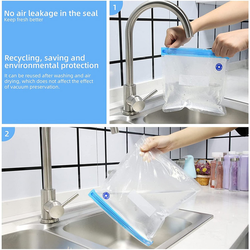 Sous Vide maišeliai Daugkartinio naudojimo BPA nemokami maisto vakuuminiai sandarikliai Vakuuminiai maišeliai su užtrauktuku, skirti džiovintiems vaisiams, daržovėms, maistui laikyti virtuvėje