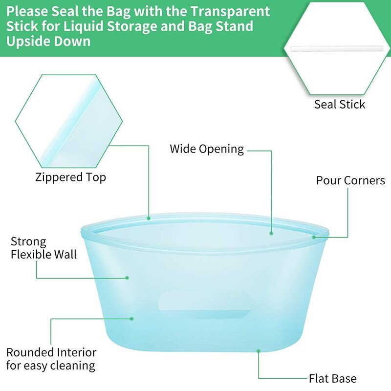 Silikoninis maisto užtrauktuko maišelis, nepralaidus talpyklai, daugkartinio naudojimo šviežiai laikomas maišelis puodelis Šviežias maišelis su užtrauktuku užraktas maisto laikymo maišelis šviežias įvyniojimas