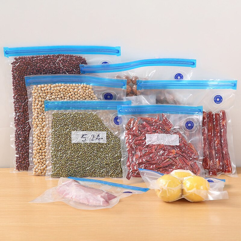2 bucăți pungi reutilizabile pentru vid pentru alimente Păstrați proaspete pentru economisirea alimentelor, pungi de ambalare în vid, pungi de etanșare, pungi de depozitare pentru bucătărie, pungi cu fermoar.
