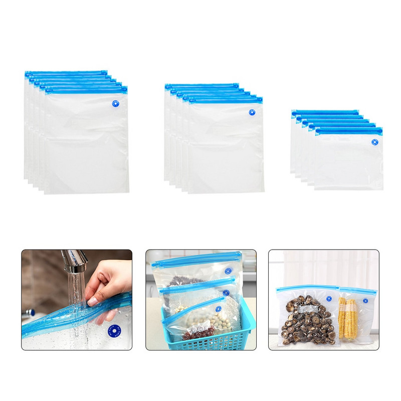 17/20 tk korduvkasutatavad vaakumkotid Toidu säilitamise tihendkott koos käsipumba ja tihendusklambritega toiduainete ja puuviljade säilitamiseks külmutamiseks