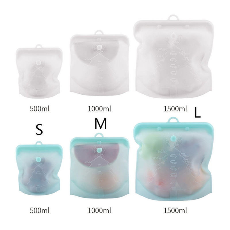 Silikoninis maisto maišelis Zero Waste Ziplock Švieži sandarūs maišeliai Daugkartinio naudojimo užkandžių maišelis Daržovės Vaisiai Sumuštinių maišelis Maisto laikymo talpa