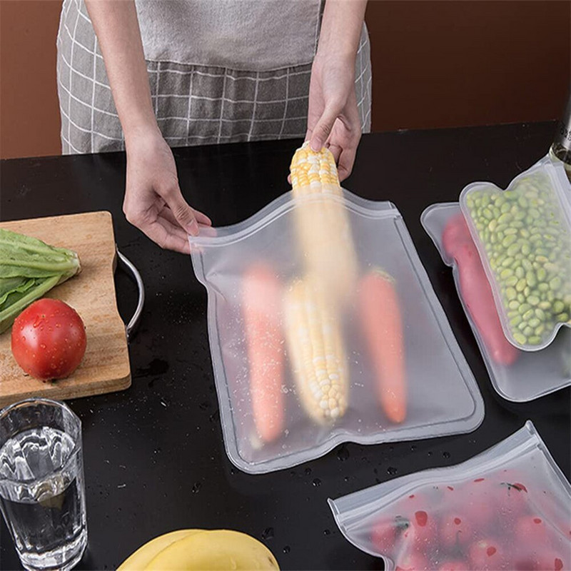 Szilikon élelmiszertároló edények Szivárgásmentes péksütemény táska Ziplock Fresh Bag Újrafelhasználható hűtőszekrény Tároló Szervező Élelmiszertáska Friss csomagolás