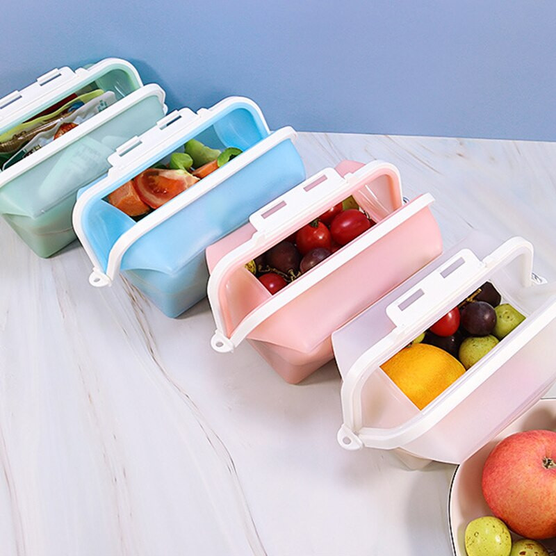 Cutie reutilizabilă de depozitare a alimentelor din silicon, pentru păstrarea în stare proaspătă a fructelor, tocătoarea pentru legume, sac pliabil pentru depozitare, frigider, încălzire cu microunde