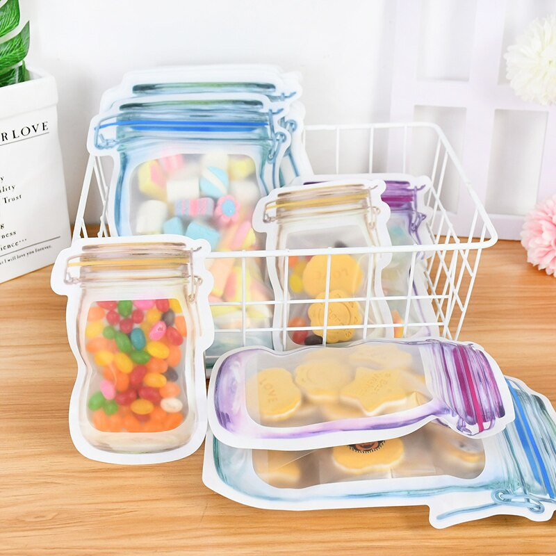 5/10 vnt Mason Jar Buteliai Daugkartinio naudojimo sandariklis Maisto taupymo maišelis Vandeniui atsparus šviežio maisto užtrauktukas Pakuotė su užtrauktuku maišelis virtuvės organizatorius