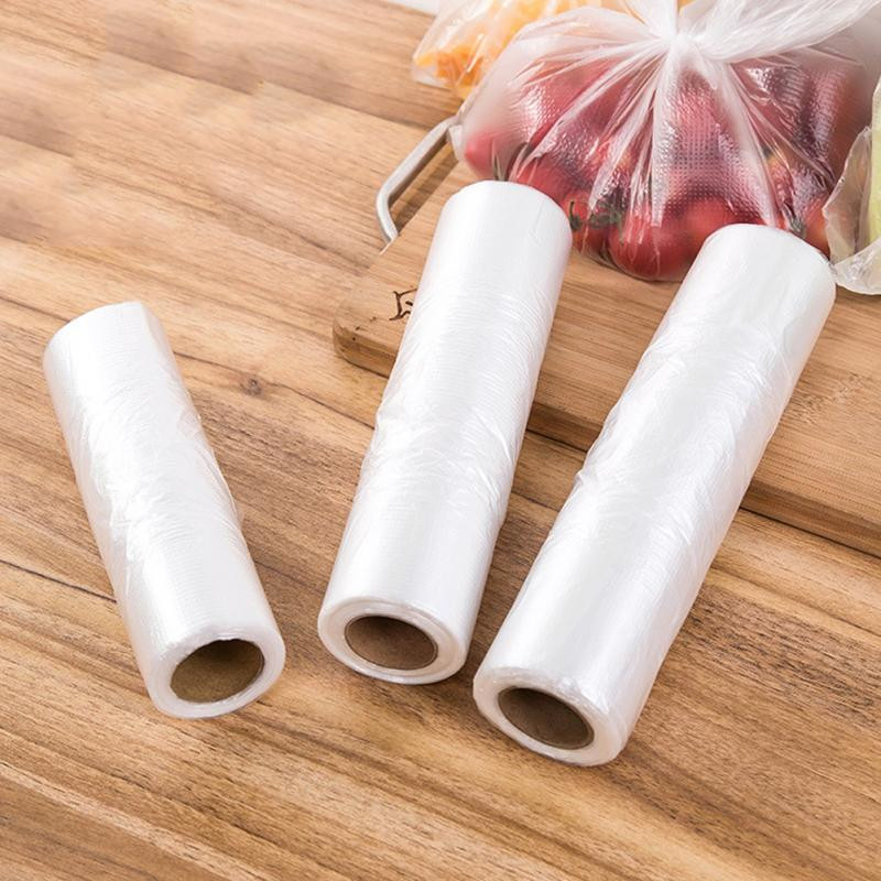 100 bucăți saci de plastic transparent pentru păstrarea în stare proaspătă, pungi de economisire a alimentelor în vid, 3 dimensiuni, pungi de depozitare a alimentelor cu mâner, păstrare proaspătă