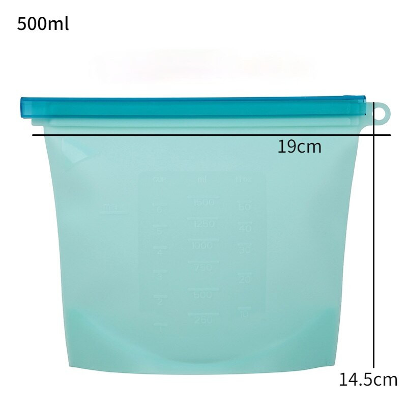 Silikagelio šviežumo apsaugos pakuotė 500 ml 1000 ml 1500 ml maisto subpakavimo užtrauktukas maišelis Šaldytų maisto produktų laikymo silikoninis maišelis