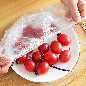100 τμχ Πλαστική σακούλα μίας χρήσης Κάλυμμα τροφίμων Περιτύλιγμα Ελαστικές σακούλες τροφίμων Αποθήκευση Οργανωτής κουζίνας Φρέσκια τσάντα για φρουταμπολ Καπάκια συσκευασία