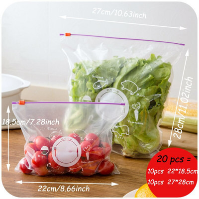50 bucăți/lot Folie din plastic reînchidebilă Fermoar Saci proaspete Frigider Congelare Pungi de depozitare a alimentelor Conservare Organizator de gustări de călătorie