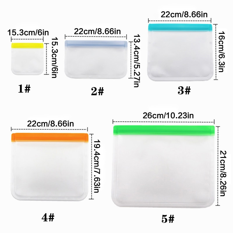 Pungi transparente pentru depozitarea alimentelor PEVA Containere din silicon rezistente la scurgeri pentru pungi reutilizabile cu fermoar Pungi proaspete pentru depozitarea alimentelor