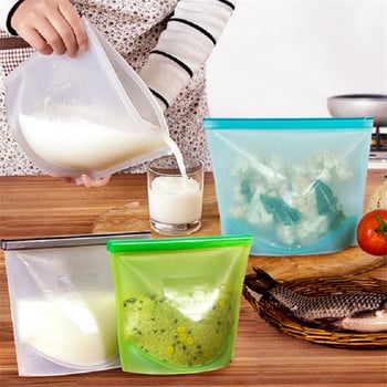 4 τμχ επαναχρησιμοποιήσιμες τσάντες αποθήκευσης σιλικόνης τροφίμων Τσάντα δοχείου συντήρησης ψυγείου κουζίνας για υγρό λαχανικών κρεάτων