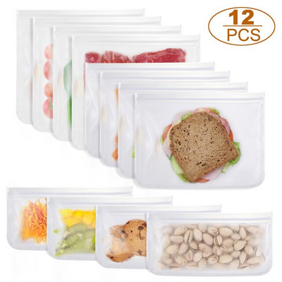 12 vnt. / rinkinys Šaldiklio maišelis PEVA silikoninis maisto laikymo maišelio konteineris Neperšlampamas daugkartinis stovimas su užtrauktuku Užsegamas maišelis Šviežias maišelis šviežias įvyniojimas