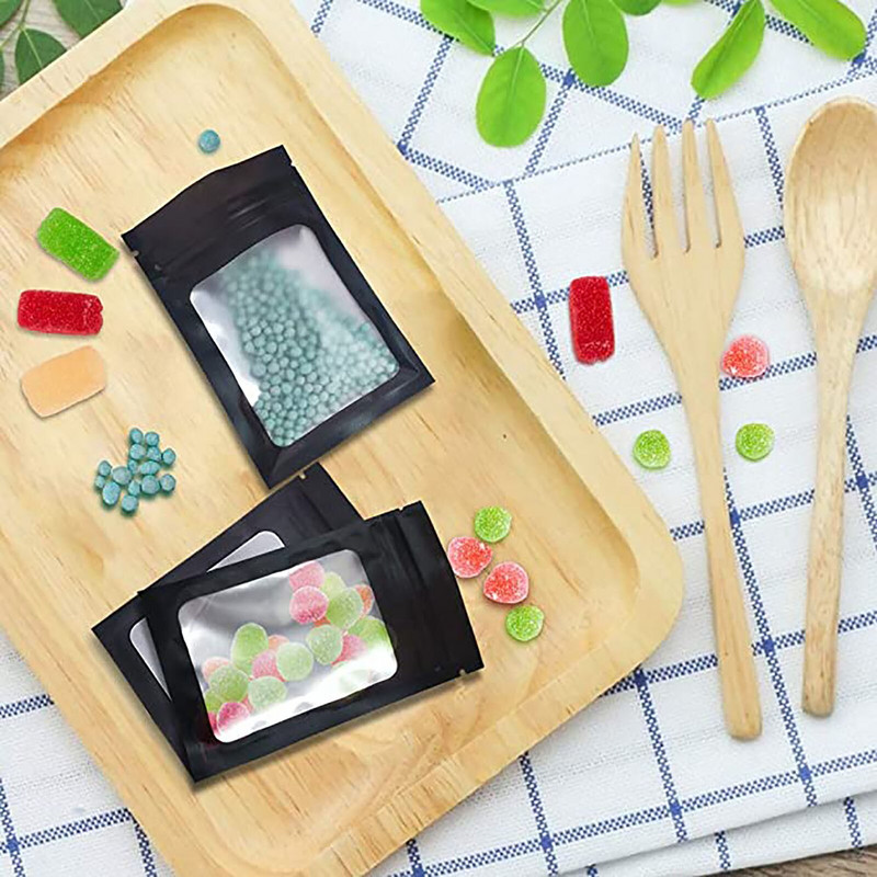 100 db matt fekete alumínium fólia cipzáras csomagoló táska visszazárható markolat cipzár Mylar tasak kis tasakok élelmiszer minta táskák