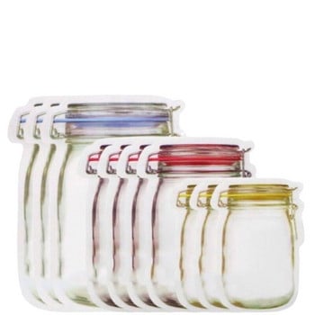 10/12/20Pcs за многократна употреба Mason Jar Bottles Bag Candy Cookies Bag Seal Чанта за съхранение на прясна храна Закуски Запечатан кухненски органайзер с цип