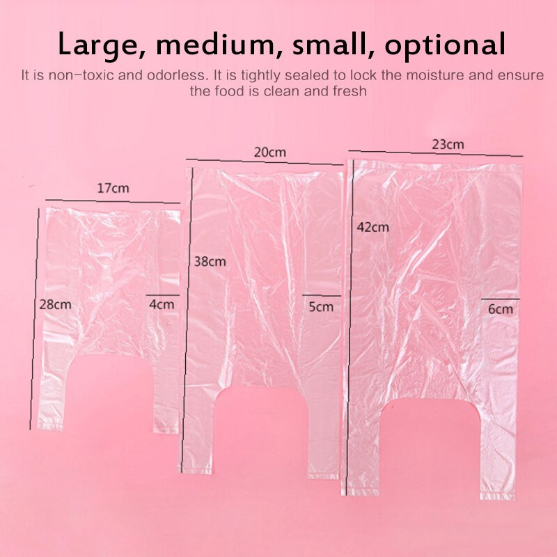 100 vnt permatomi maišeliai Pirkinių krepšys Prekybos centrų plastikiniai maišeliai su rankena Liemenės tipo skaidraus plastikinio maišelio šviežumas buityje