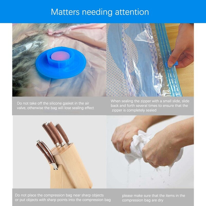 A vákuumcsomagok védenek a nedvességtől a portól Vákuumos kompressziós nagy tárolótáskák kézi szivattyús vákuumtömítő zsákokkal