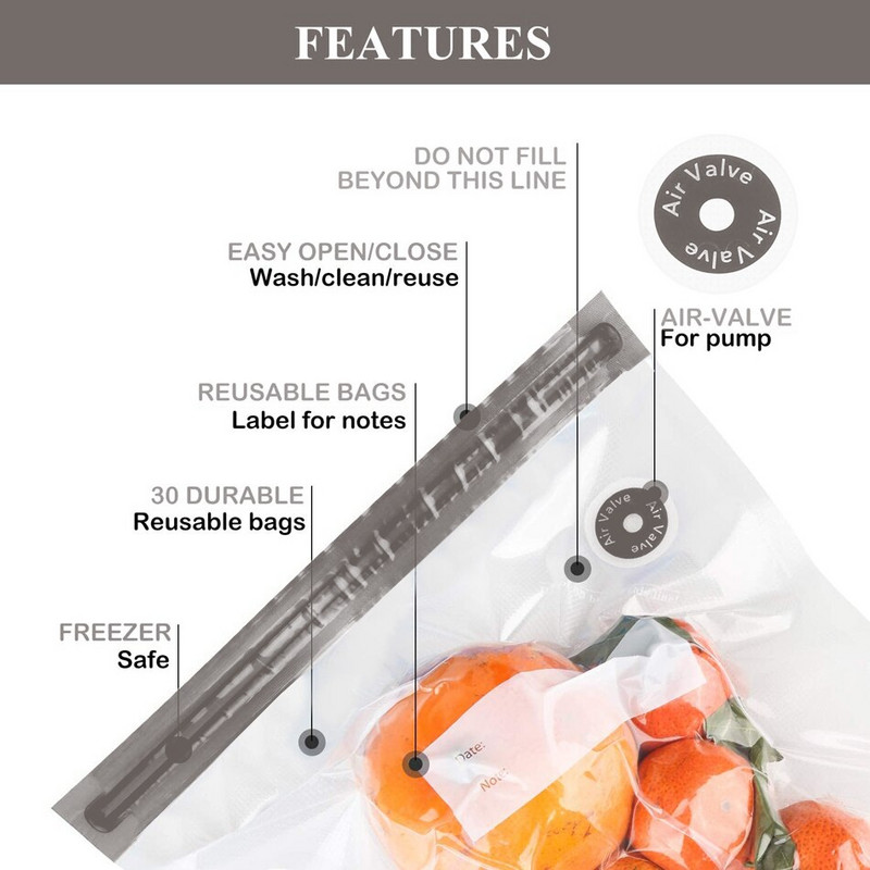 10/15/20 vnt maišelių rinkiniai Daugkartinio naudojimo maisto saugojimo vakuuminiai maišeliai Šviežiai išlaikomas sandarinimo konteineris su vakuuminiu rankiniu siurbliu Virtuvės organizavimas