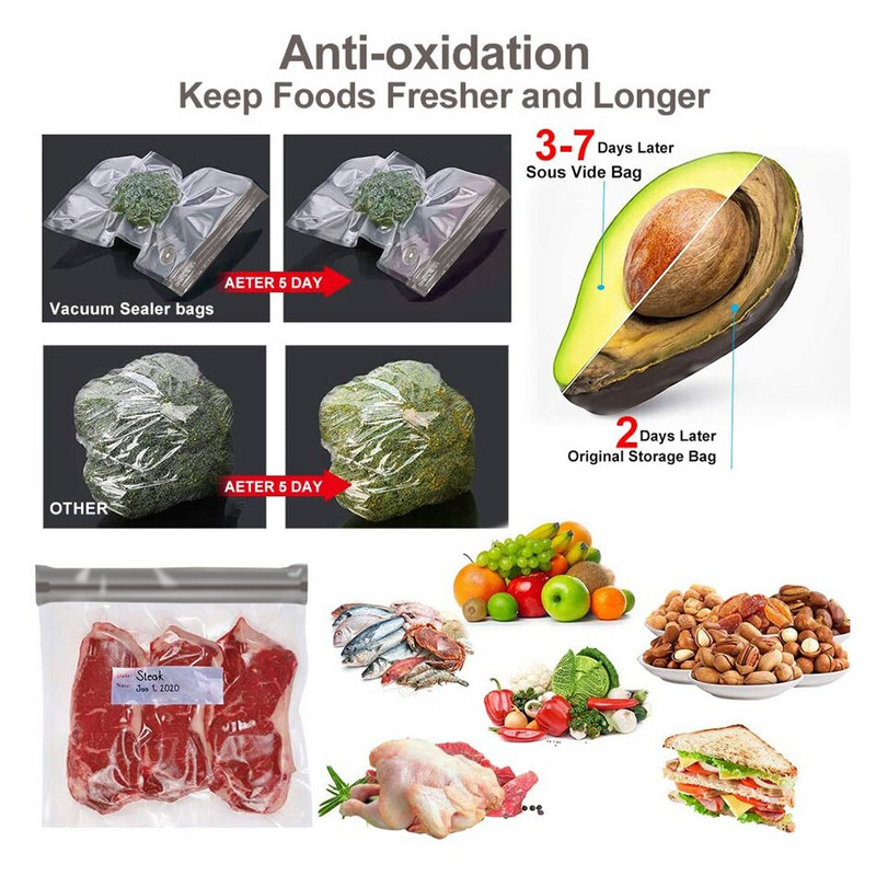 10/15/20 vnt maišelių rinkiniai Daugkartinio naudojimo maisto saugojimo vakuuminiai maišeliai Šviežiai išlaikomas sandarinimo konteineris su vakuuminiu rankiniu siurbliu Virtuvės organizavimas
