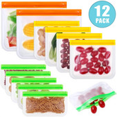 12 DB Újrafelhasználható szilikon tárolótasak Ziplock Ebédfagyasztó zsákok Élelmiszerekhez Pácolt Hús Gyümölcs Gabona Vízálló zacskó BPA mentes