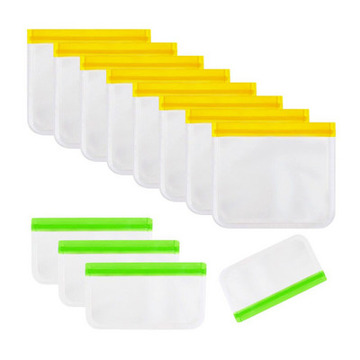 12 DB Újrafelhasználható szilikon tárolótasak Ziplock Ebédfagyasztó zsákok Élelmiszerekhez Pácolt Hús Gyümölcs Gabona Vízálló zacskó BPA mentes