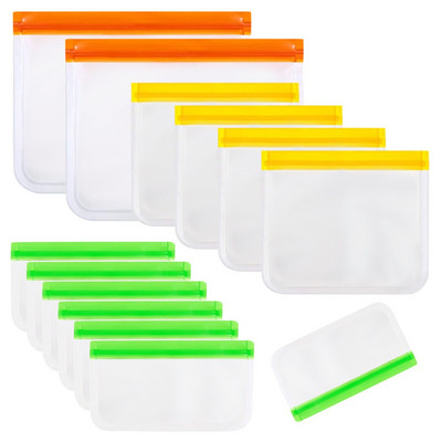12 DB Újrafelhasználható szilikon tárolótasak Ziplock Ebédfagyasztó zsákok Élelmiszerekhez Pácolt Hús Gyümölcs Gabona Vízálló zacskó BPA mentes