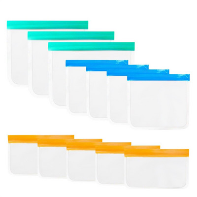 12 DB Újrafelhasználható szilikon tárolótasak Ziplock Ebédfagyasztó zsákok Élelmiszerekhez Pácolt Hús Gyümölcs Gabona Vízálló zacskó BPA mentes