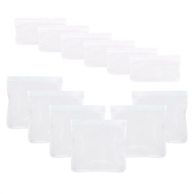 12 DB Újrafelhasználható szilikon tárolótasak Ziplock Ebédfagyasztó zsákok Élelmiszerekhez Pácolt Hús Gyümölcs Gabona Vízálló zacskó BPA mentes