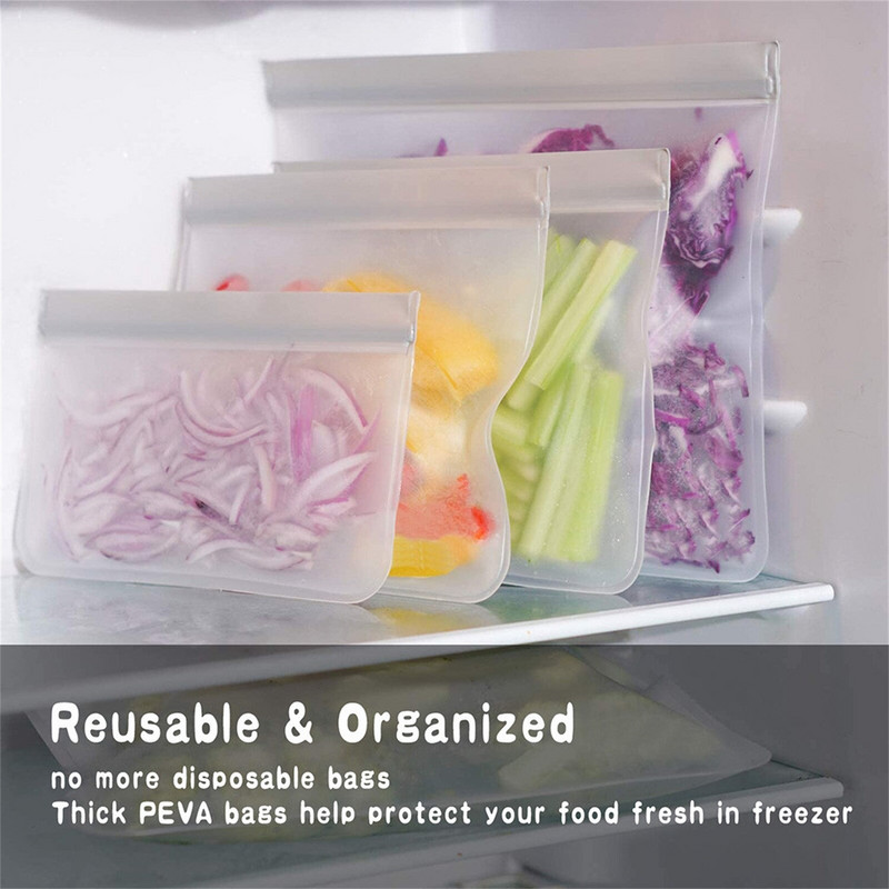 12 DB Újrafelhasználható szilikon tárolótasak Ziplock Ebédfagyasztó zsákok Élelmiszerekhez Pácolt Hús Gyümölcs Gabona Vízálló zacskó BPA mentes