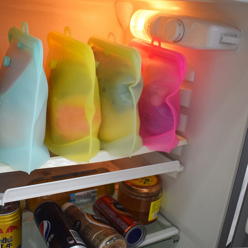Újrafelhasználható élelmiszer szilikon zacskó szivárgásmentes tárolóedények élelmiszer tároló táska friss élelmiszer tároló zacskó fagyasztó snack zacskó