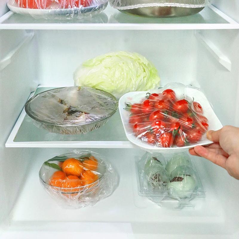 100 tk ühekordselt kasutatavad toidukatted kilekotid Elastsed kileümbrised, katted toidu säilituskotti kaussi kaussi kate Köögitarvikud