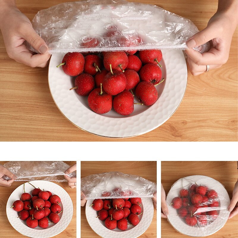 50/100 vnt. vienkartinis maisto dangtelis plastikinis įvynioklis Elastingi maisto dangteliai vaisių dubenims puodelių dangteliai Laikymas virtuvė šviežiai saugomas taupymo maišelis