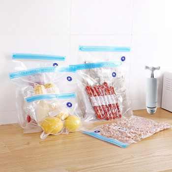 Επαναχρησιμοποιήσιμες διαφανείς σακούλες κενού για την κατάψυξη τροφίμων Σετ σακούλες σφράγισης αποθήκευσης τροφίμων Σετ φερμουάρ Τσάντα κατάψυξης με τσάντα αντλίας χειρός για κλιπ σφράγισης