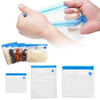 Многократно използваеми прозрачни вакуумни торбички за замразяване на храни за съхранение на храна Комплект запечатващи торбички Чанта за фризер с цип с торбичка за ръчна помпа за запечатваща скоба