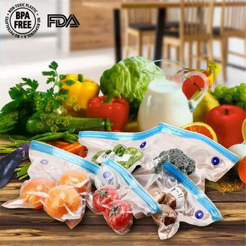 Вакуумна торбичка Органайзер за вакуумна компресирана торбичка за храна с прозрачни запечатани торбички за съхранение Многократни торбички за фризер Съхранение в кухнята
