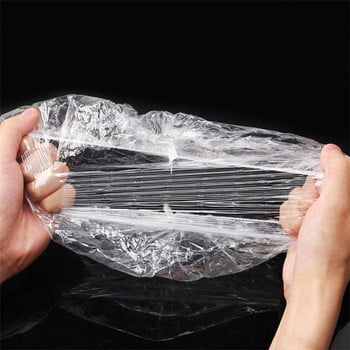 100 PCS HDPE/LDPE Многофункционална прясна опаковка Прозрачни капаци за многократна употреба с еластични контейнери за съхранение на храна Непропускливи контейнери