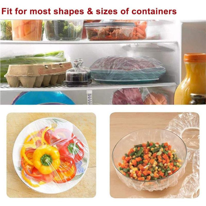 100 DB HDPE/LDPE többfunkciós, friss csomagolású, újrafelhasználható átlátszó tálfedők elasztikus élelmiszertároló edényekkel, szivárgásmentes edényekkel