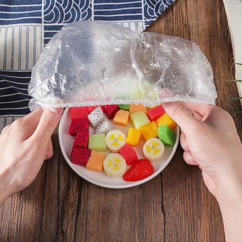 100/50PC Покривало за храна за еднократна употреба Пластмасово опаковане Еластични капаци за храна Купи с плодове Чаши Капачки Съхранение Кухня Чанта за запазване на свежест