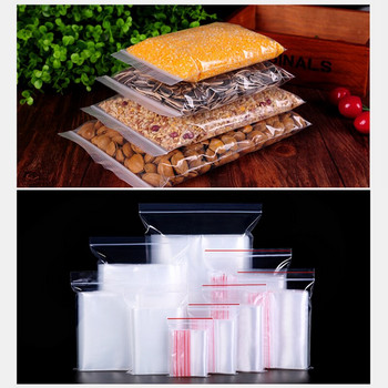 100 τμχ/παρτίδα Μικρές πλαστικές σακούλες με φερμουάρ που επανακλείονται Διαφανής τσάντα αποθήκευσης κοσμημάτων/φαγητού Τσάντα συσκευασίας κουζίνας Τσάντα καθαρής φερμουάρ
