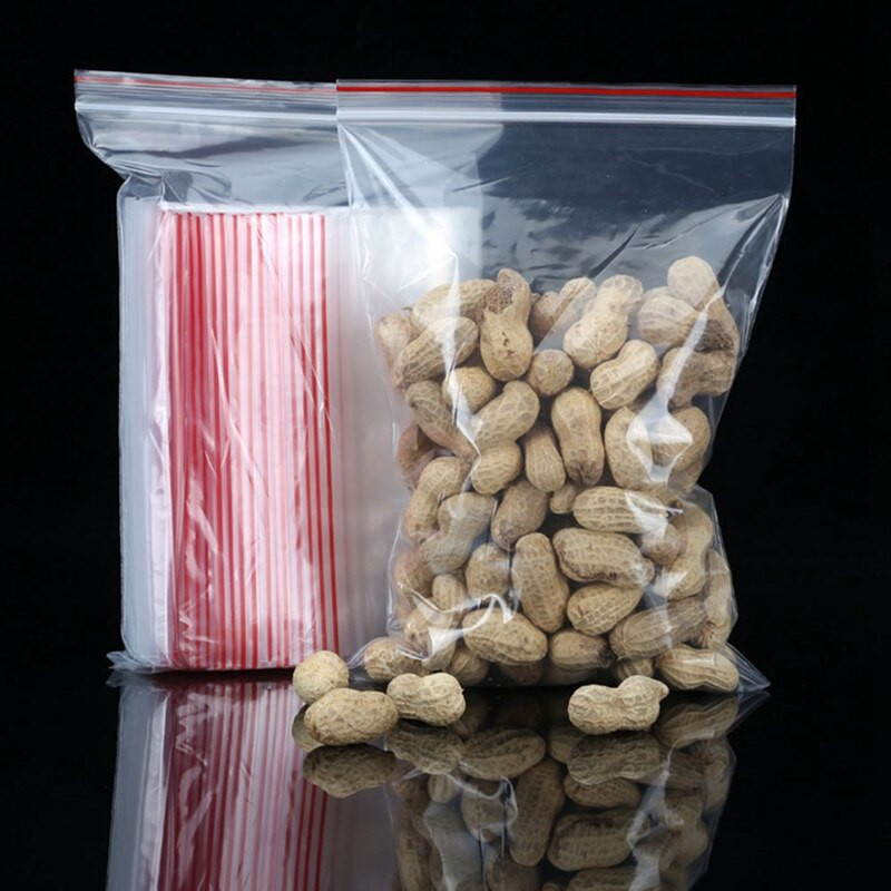 100 bucăți/lot saci de etanșare transparente din plastic, pungi de ambalare cu auto-apăsare, resigilabile cu fermoar, articole alimentare diverse, pungi sigilate transparente