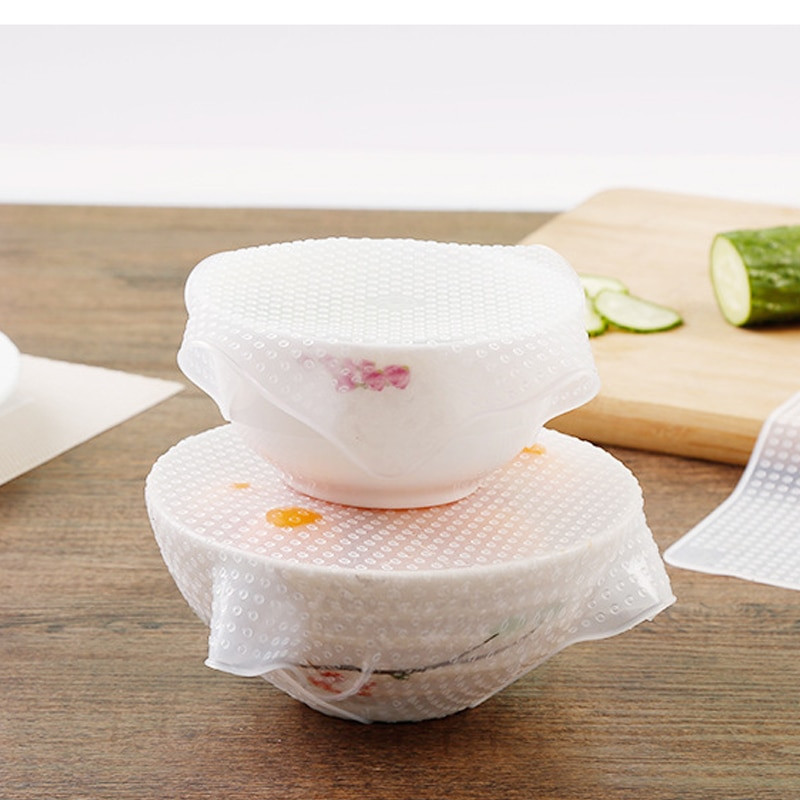 3 vnt. silikoninė lipni plėvelė, daugkartinio naudojimo silikoninė elastinga šviežių maisto produktų dangtelis, laikymo įvynioklis, maistinė plėvelė, šviežio maisto laikymo virtuvės įrankiai